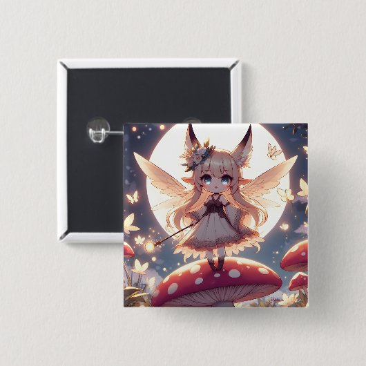 Anime Girl Pixie Hippie Moon Fairy Vierkante Button 5,1 Cm (Voorkant /achterkant)