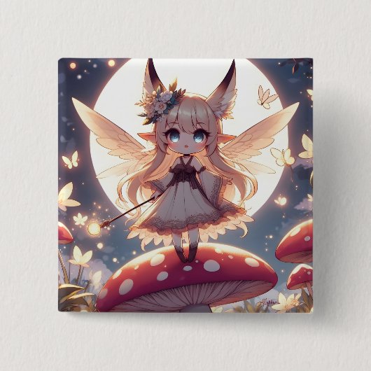 Anime Girl Pixie Hippie Moon Fairy Vierkante Button 5,1 Cm (Voorkant)