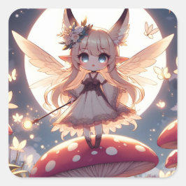 Anime Girl Pixie Hippie Moon Fairy Vierkante Sticker
