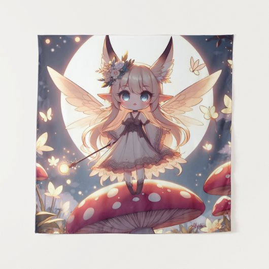 Anime Girl Pixie Hippie Moon Fairy Wandkleed (Voorkant)