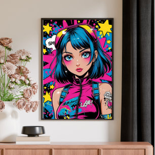 Anime Girl Poster-Moderne Pop Art Style Wall Deco  Poster