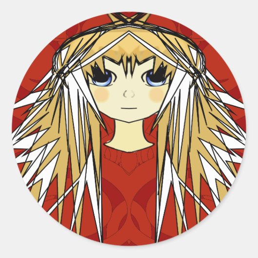 Anime Girl Power Ronde Sticker (Voorkant)