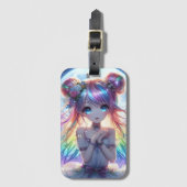 Anime Girl Rainbow Hair Singing Moon Fairy Bagagelabel (Voorkant (verticaal))