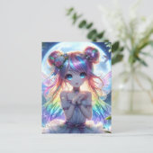 Anime Girl Rainbow Hair Singing Moon Fairy Briefkaart (Staand voorkant)