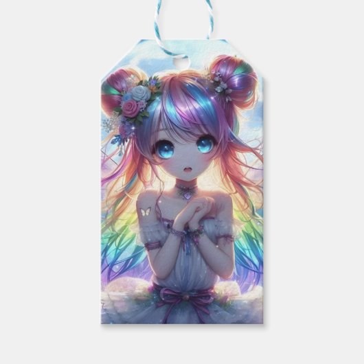Anime Girl Rainbow Hair Singing Moon Fairy Cadeaulabel (Voorkant)