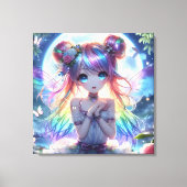 Anime Girl Rainbow Hair Singing Moon Fairy Canvas Afdruk (Voorkant)