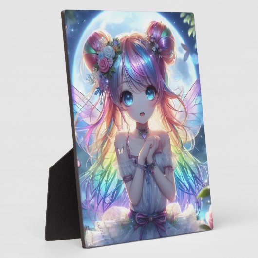 Anime Girl Rainbow Hair Singing Moon Fairy Fotoplaat (Zijkant)