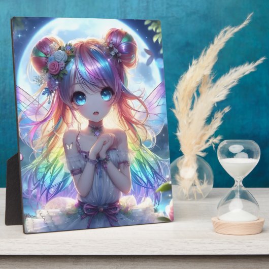 Anime Girl Rainbow Hair Singing Moon Fairy Fotoplaat (Zijkant)