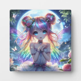 Anime Girl Rainbow Hair Singing Moon Fairy Fotoplaat