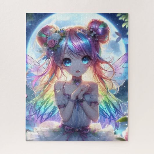 Anime Girl Rainbow Hair Singing Moon Fairy Legpuzzel (Verticaal)
