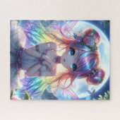 Anime Girl Rainbow Hair Singing Moon Fairy Legpuzzel (Horizontaal)