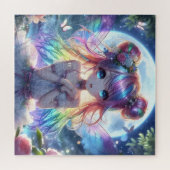 Anime Girl Rainbow Hair Singing Moon Fairy Legpuzzel (Horizontaal)