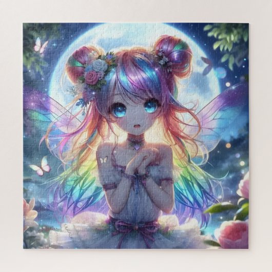 Anime Girl Rainbow Hair Singing Moon Fairy Legpuzzel (Verticaal)