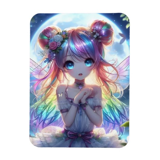 Anime Girl Rainbow Hair Singing Moon Fairy Magneet (Verticaal)