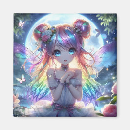 Anime Girl Rainbow Hair Singing Moon Fairy Magneet