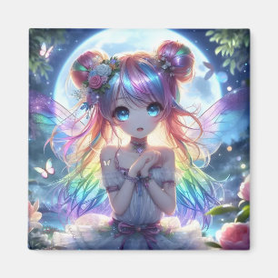 Anime Girl Rainbow Hair Singing Moon Fairy Magneet