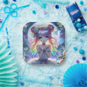 Anime Girl Rainbow Hair Singing Moon Fairy Papieren Bordje (Feest)