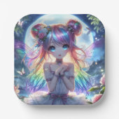 Anime Girl Rainbow Hair Singing Moon Fairy Papieren Bordje (Voorkant)