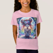 Anime Girl Rainbow Hair Singing Moon Fairy T-shirt (Voorkant)
