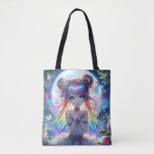 Anime Girl Rainbow Hair Singing Moon Fairy Tote Bag (Voorkant)