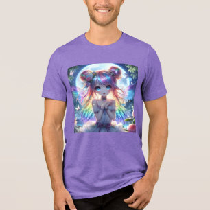 Anime Girl Rainbow Hair Singing Moon Fairy Tri-Blend Shirt