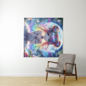 Anime Girl Rainbow Hair Singing Moon Fairy Wandkleed (In Situ (horizontaal))