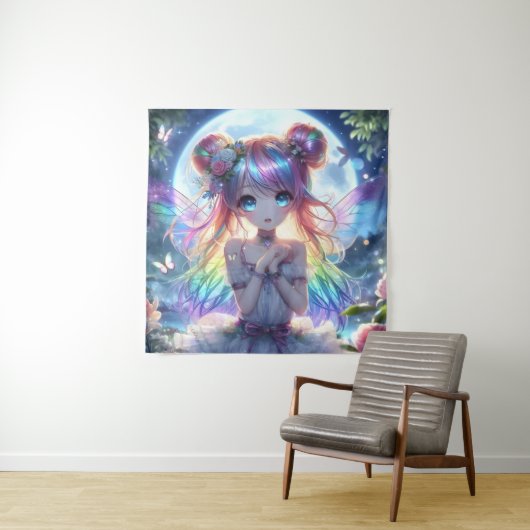 Anime Girl Rainbow Hair Singing Moon Fairy Wandkleed (In situ)