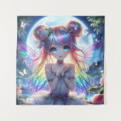 Anime Girl Rainbow Hair Singing Moon Fairy Wandkleed (Voorkant)
