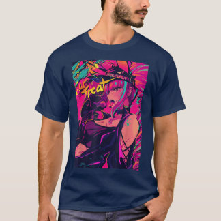 Anime Girl Retro 80s Aesthetic Vaporwave Waifu Hal T-shirt