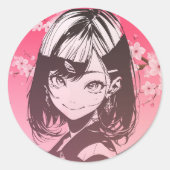 Anime Girl Ronde Sticker (Voorkant)