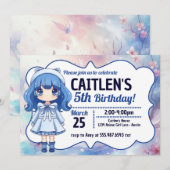 Anime Girl Schattige Japans verjaardagsuitnodiging Kaart (Voorkant / Achterkant)