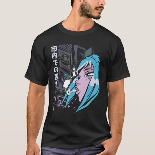 Anime Girl Smoking T-shirt (Voorkant)