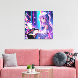 Anime Girl speelt piano Canvas Afdruk