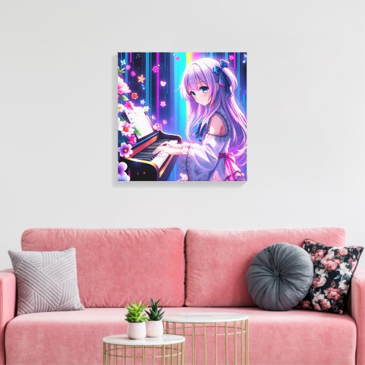 Anime Girl speelt piano Canvas Afdruk (Insitu (Woonkamer))