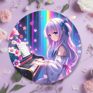 Anime Girl speelt piano Ronde Sticker