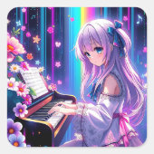 Anime Girl speelt piano Vierkante Sticker (Voorkant)