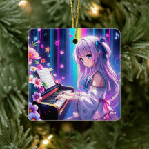 Anime Girl Spelen Piano Gepersonaliseerde Kerstmis