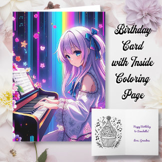 Anime Girl Spelen Piano Gepersonaliseerde Verjaard Kaart