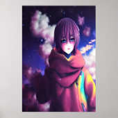 Anime girl, sterren en cloud | AI Art Poster (Voorkant)