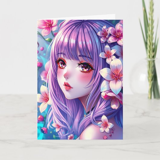 Anime Girl Thema Kleurplaat Verjaardag Kaart (Voorkant)