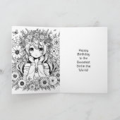 Anime Girl Thema Kleurplaat Verjaardag Kaart (Binnen)