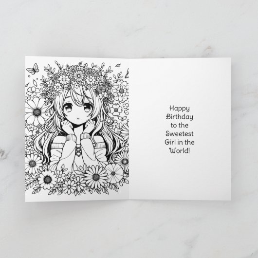 Anime Girl Thema Kleurplaat Verjaardag Kaart (Binnen)