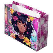 Anime Girl van kleur Verjaardag Groot Cadeauzakje (Voorkant Gekanteld)