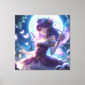 Anime Girl Violet Butterfly Wing Moon Fairy Canvas Afdruk (Voorkant)