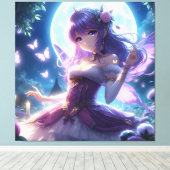 Anime Girl Violet Butterfly Wing Moon Fairy Canvas Afdruk (Insitu (Houten vloer))