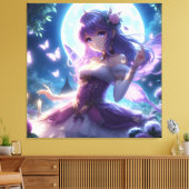 Anime Girl Violet Butterfly Wing Moon Fairy Canvas Afdruk (Insitu (Woonkamer))