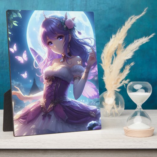 Anime Girl Violet Butterfly Wing Moon Fairy Fotoplaat (Zijkant)