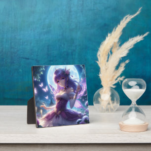 Anime Girl Violet Butterfly Wing Moon Fairy Fotoplaat