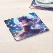 Anime Girl Violet Butterfly Wing Moon Fairy Kartonnen Onderzetters (Schuin)