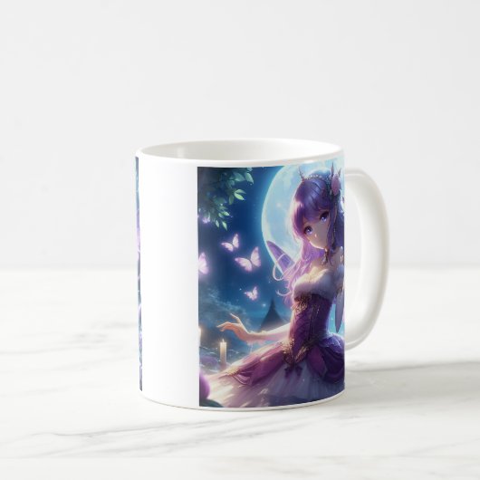 Anime Girl Violet Butterfly Wing Moon Fairy Koffiemok (Voorkant rechts)